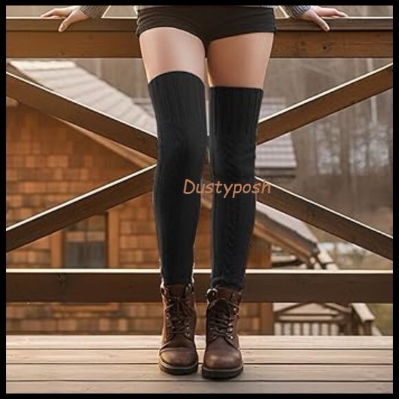 2 Pairs Long Wool Cable Knit Thigh High Boot Socks Over Knee Valentines Hospital - Picture 6 of 6